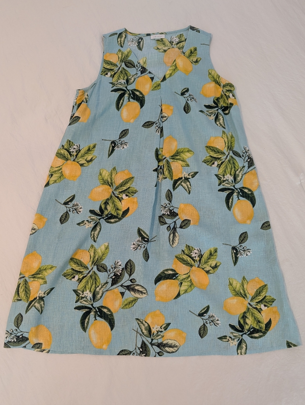 J. Jill Love Linen Lemon Tropical Print Tank Dress V-neck Resortwear Sz S - Picture 10 of 13